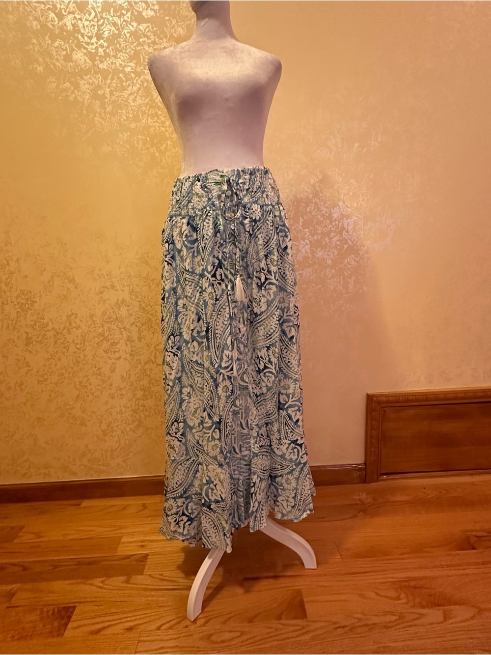 Christian Siriano Blue Floral Smocked Dress with White Accents